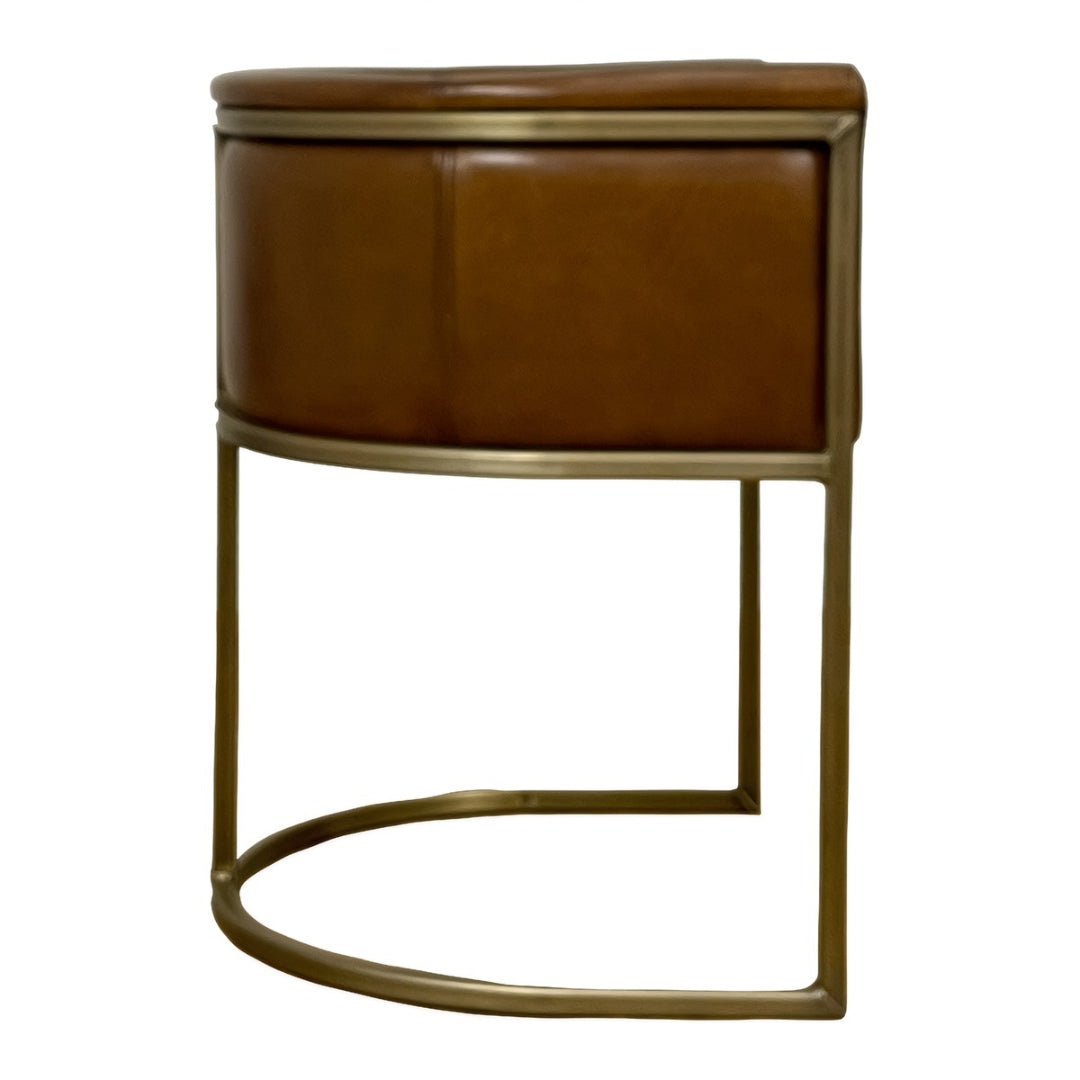 Modern Brown Leather Brass Dining Chair