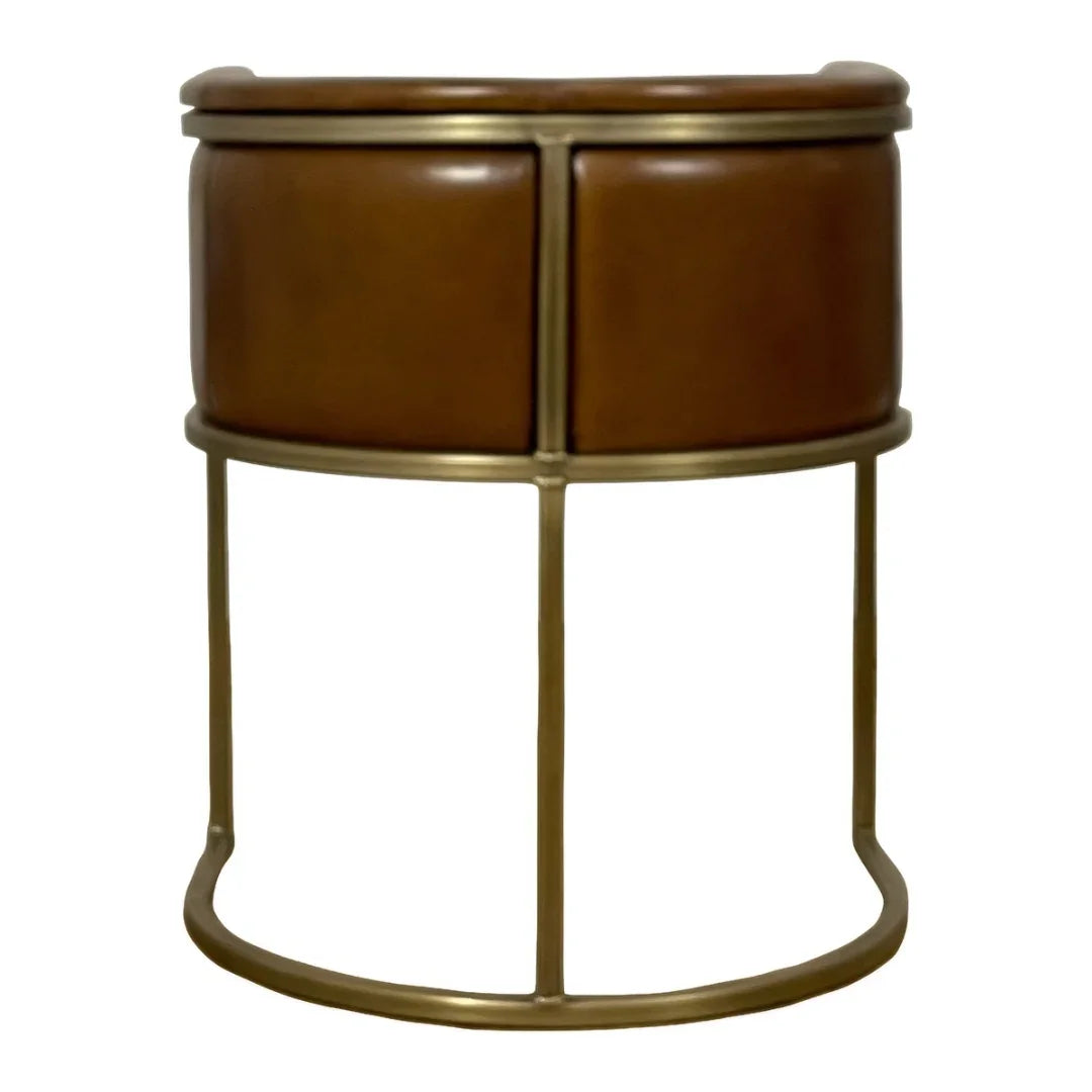 Modern Brown Leather Brass Dining Chair