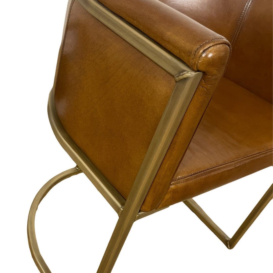 Modern Brown Leather Brass Dining Chair