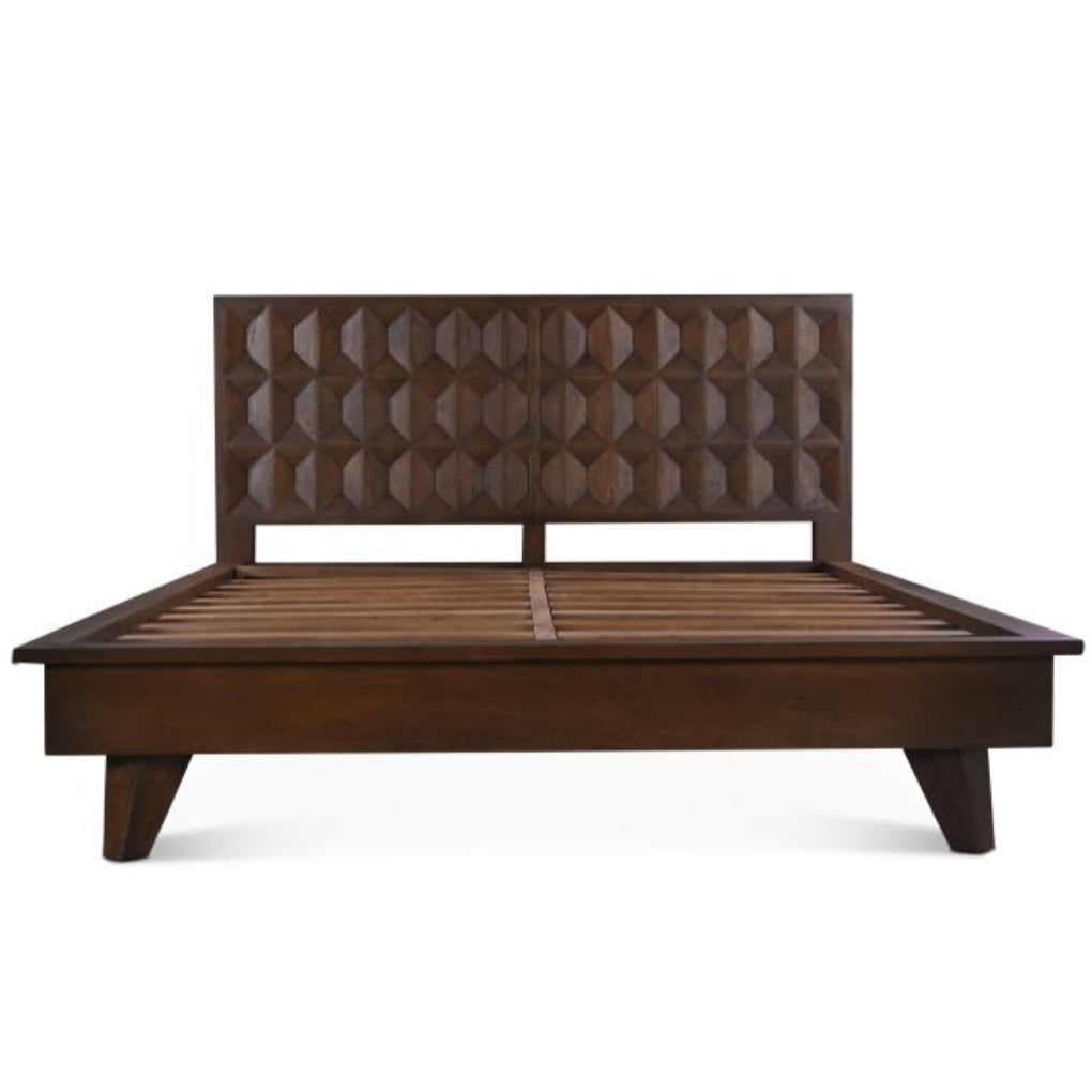 Geometric Rustic Brown Queen Bed
