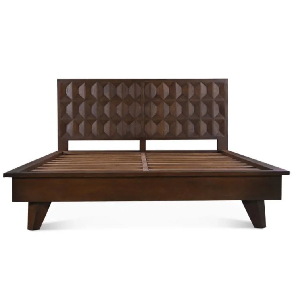 Geometric Rustic Brown Queen Bed