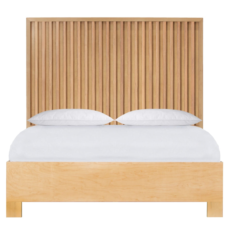 Modern Slatted Rattan Panel Bed