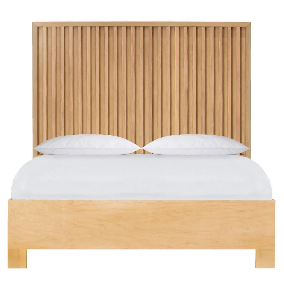 Modern Slatted Rattan Panel Bed