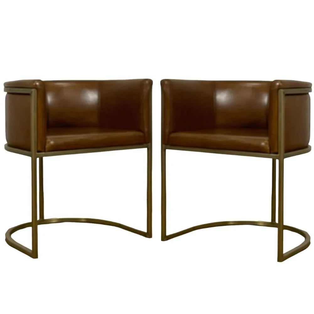 Modern Brown Leather Brass Dining Chair