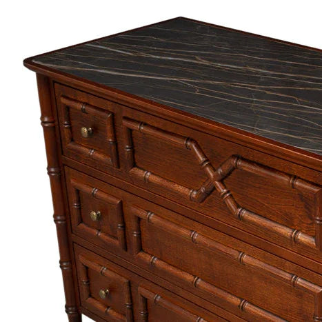 Black Porcelain Top Bamboo Commode