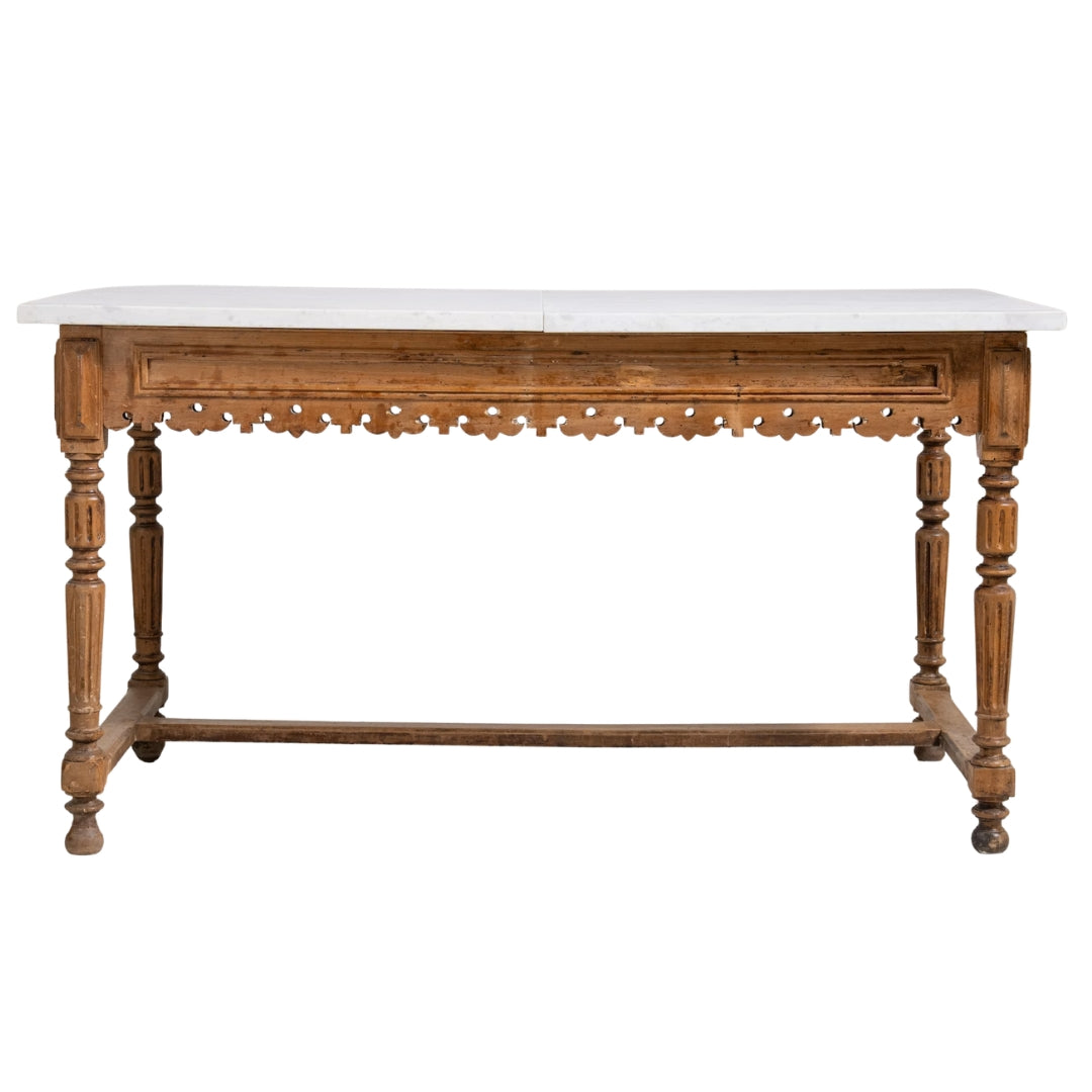 Fleur de Lys Marble Top Antique Console Table, Circa 1900