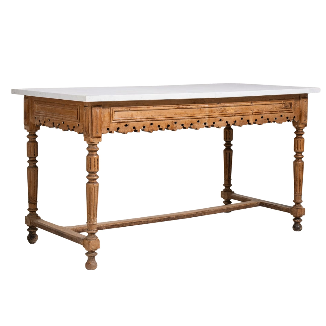 Fleur de Lys Marble Top Antique Console Table, Circa 1900