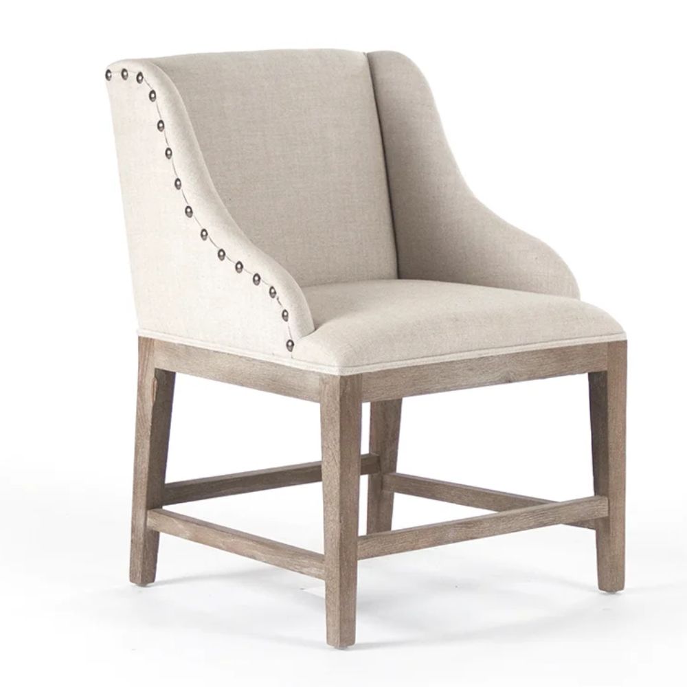 Nail Studded Linen Cafe Armchair