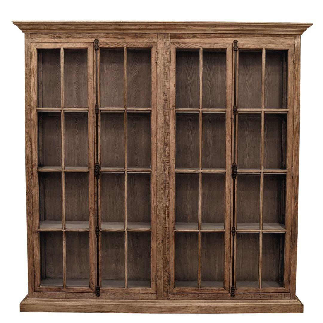 Natural Oak Glass Four Door Bookcase