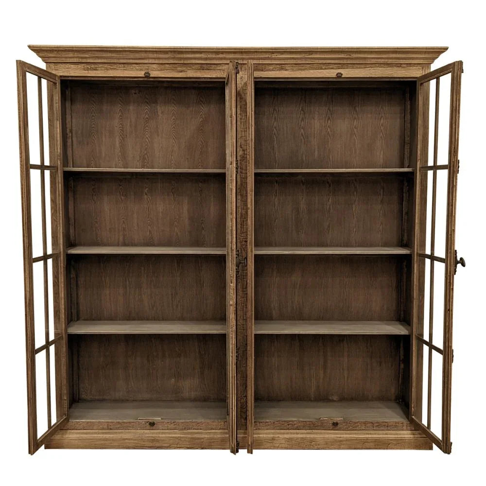 Natural Oak Glass Four Door Bookcase