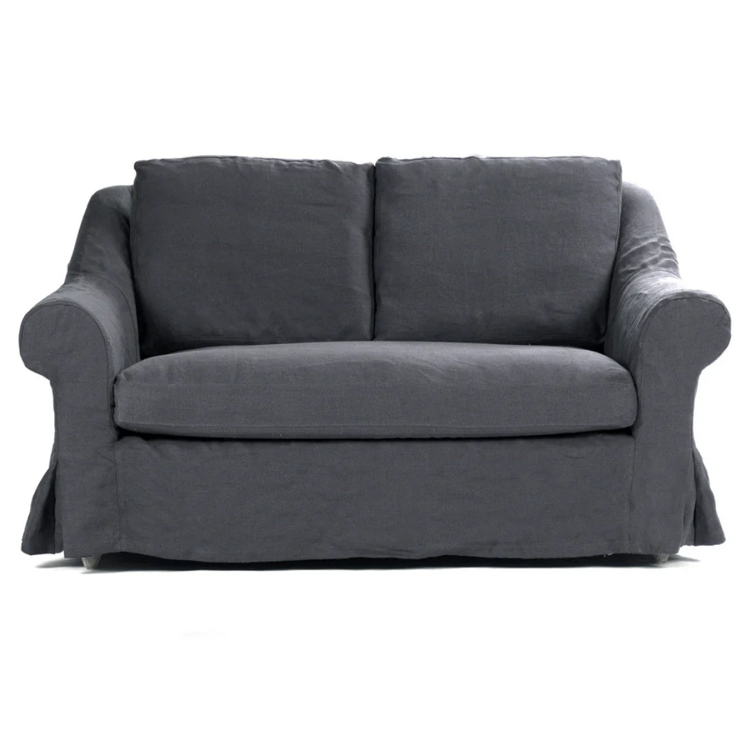 Navy Blue Linen Cabriole Arm Settee