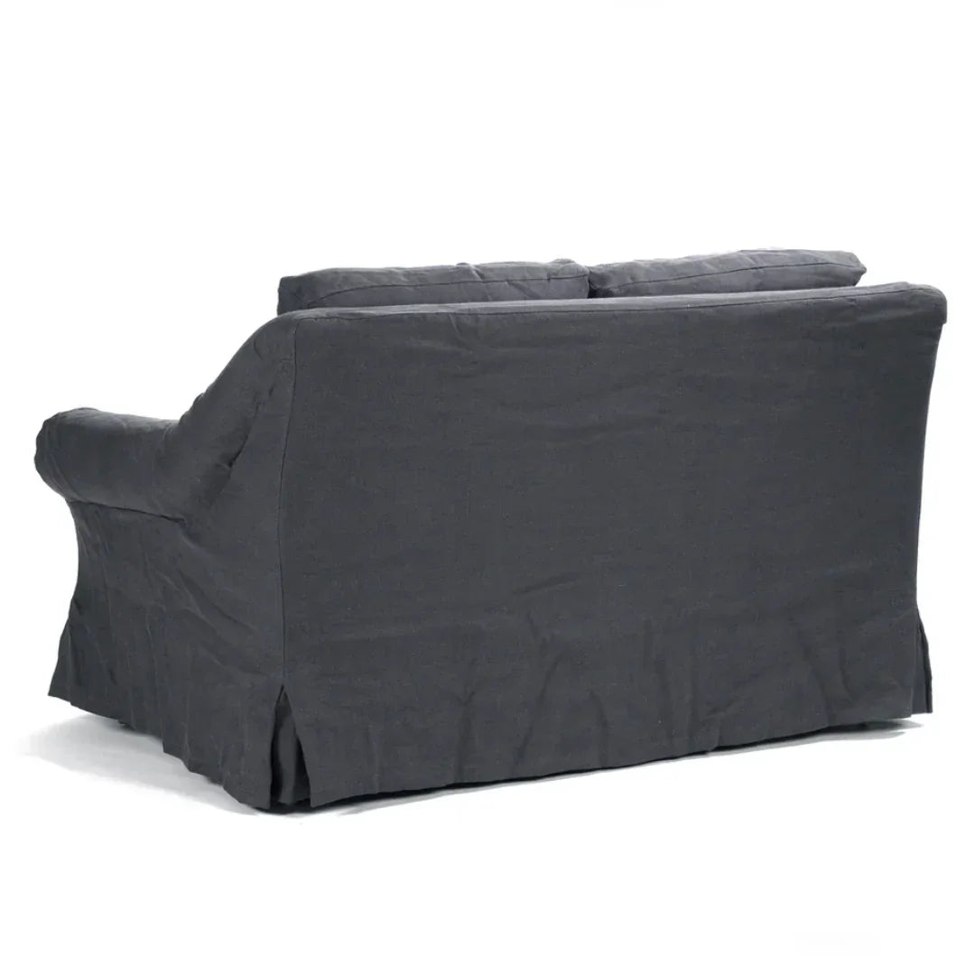 Navy Blue Linen Cabriole Arm Settee