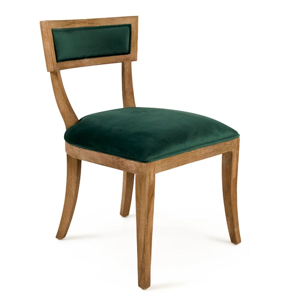 Neoclassical Blue Velvet Curved Back Chair