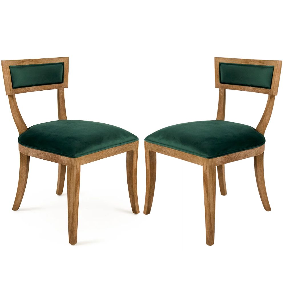 Neoclassical Blue Velvet Curved Back Chair