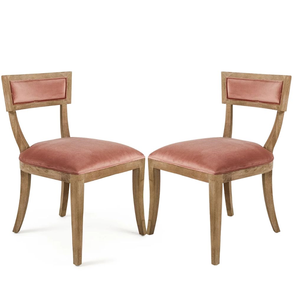 Neoclassical Blue Velvet Curved Back Chair