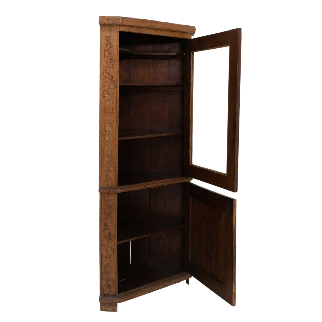 French Alps Leaf and Deer Corner Cabinet, Circa 1920