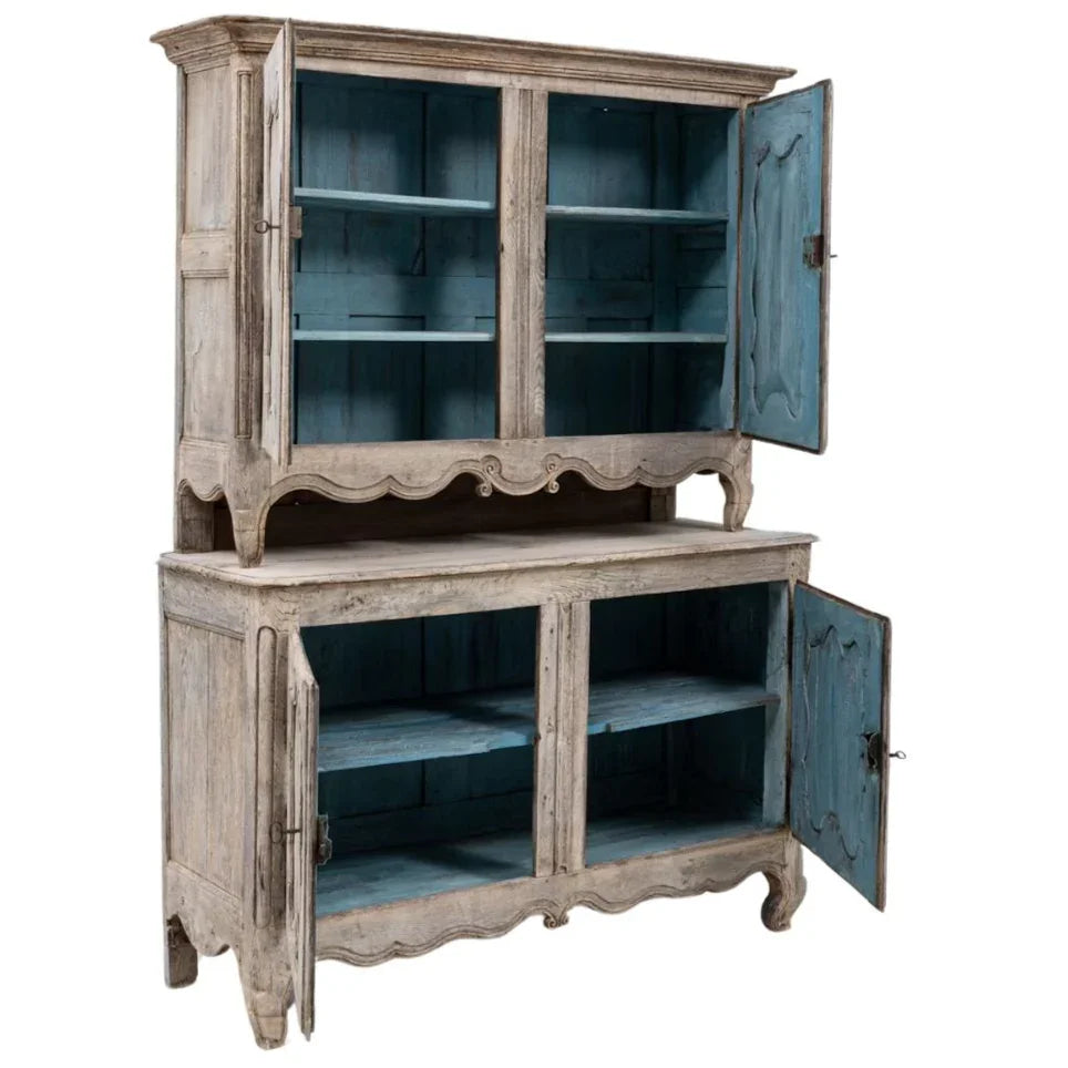 French Oak Buffet à Deux Corps with Blue Interiors, Circa 1820