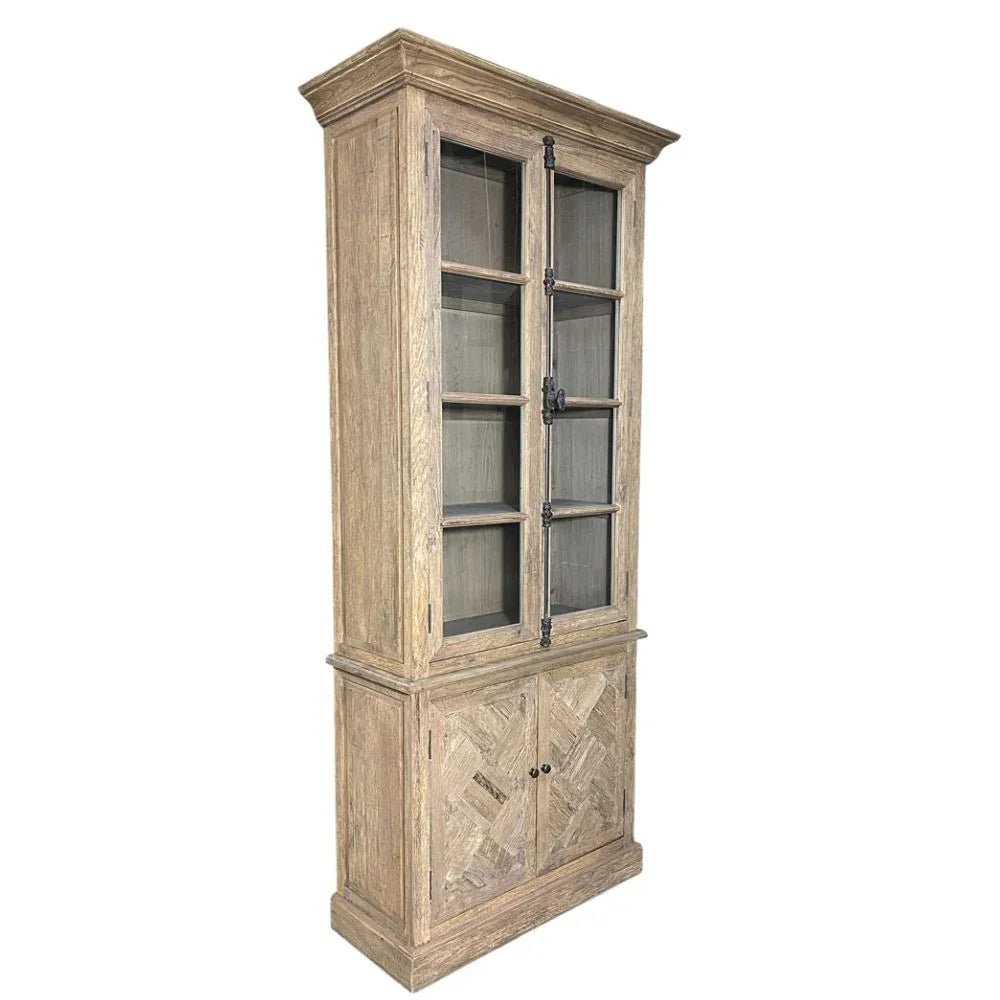 Oak Parquet Glass Front Display Cabinet