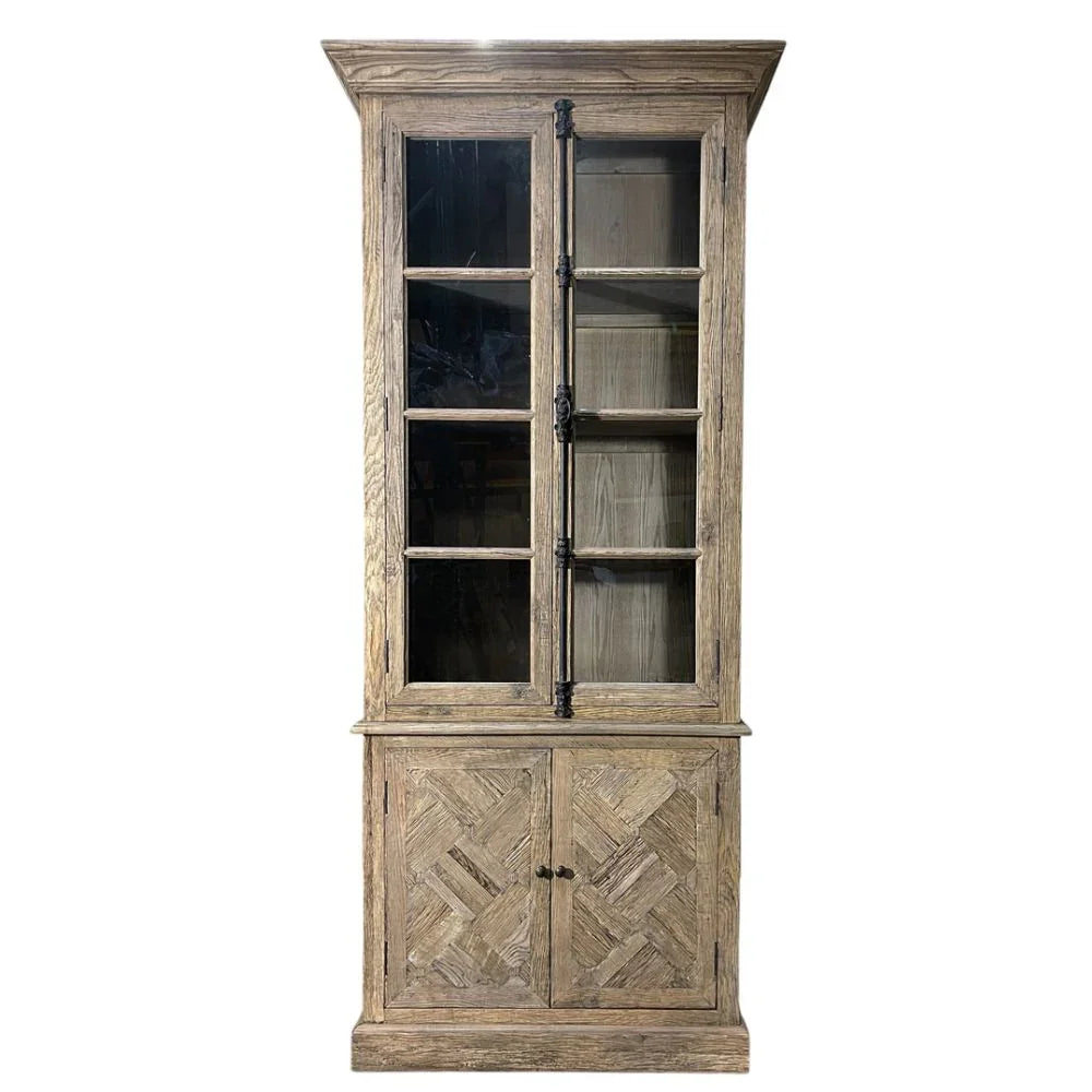 Oak Parquet Glass Front Display Cabinet