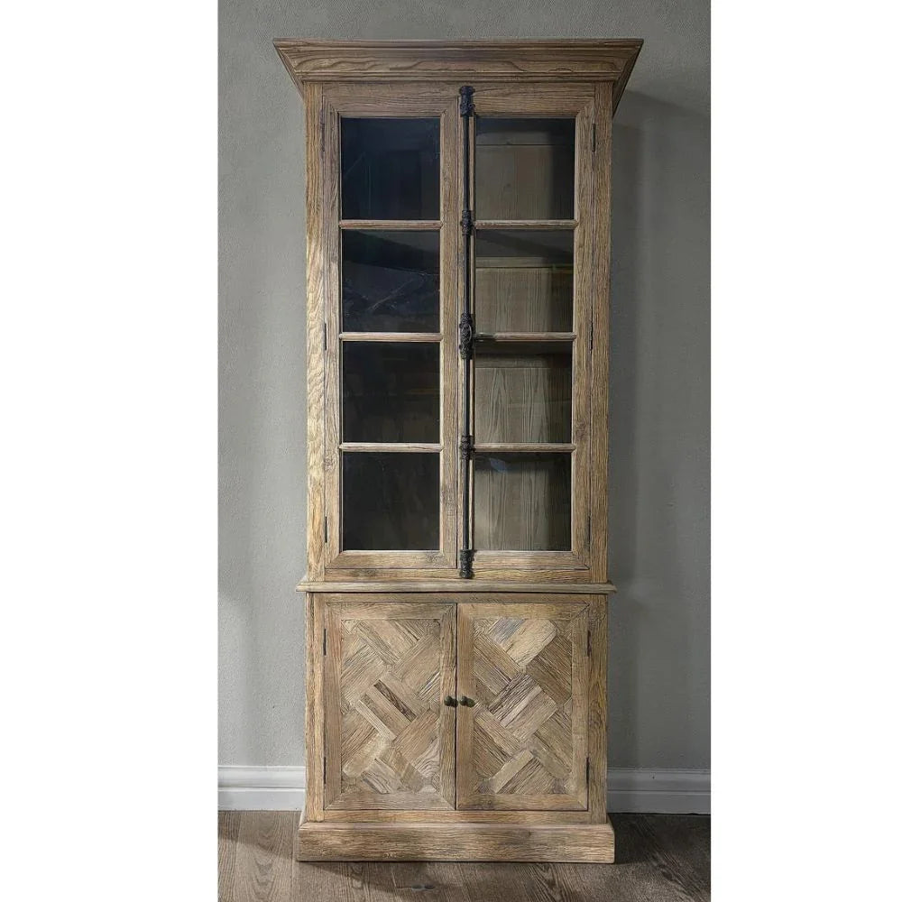 Oak Parquet Glass Front Display Cabinet