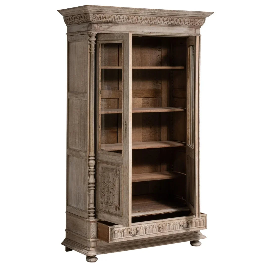 Old World Carved Oak Showcase Cabinet, Circa 1880