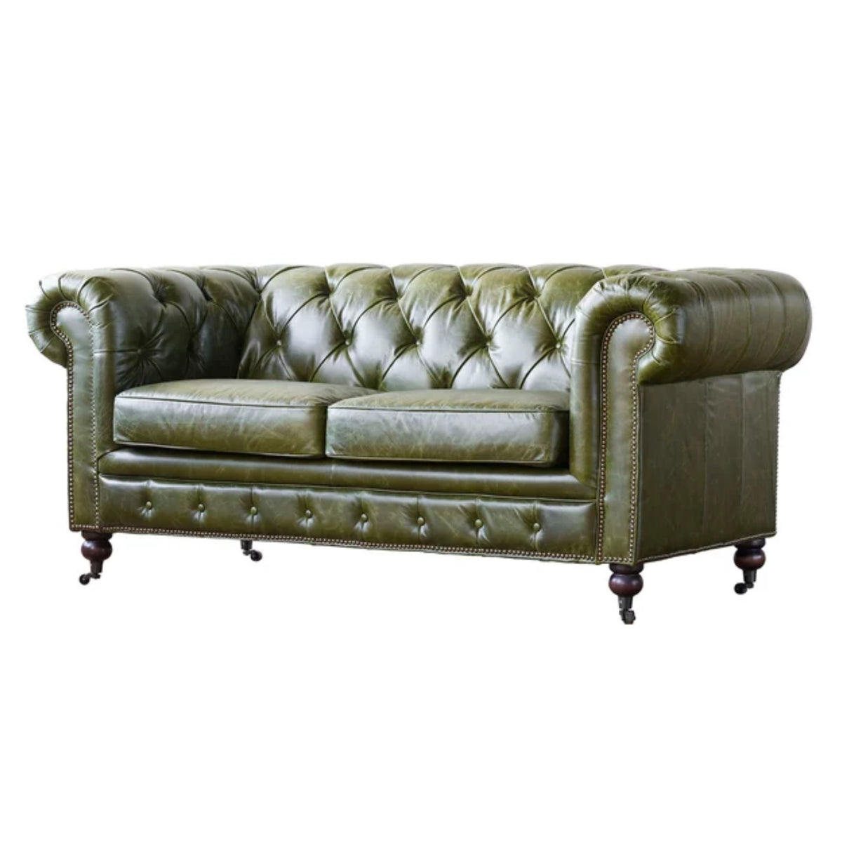 Olive Green Chesterfield Leather Loveseat