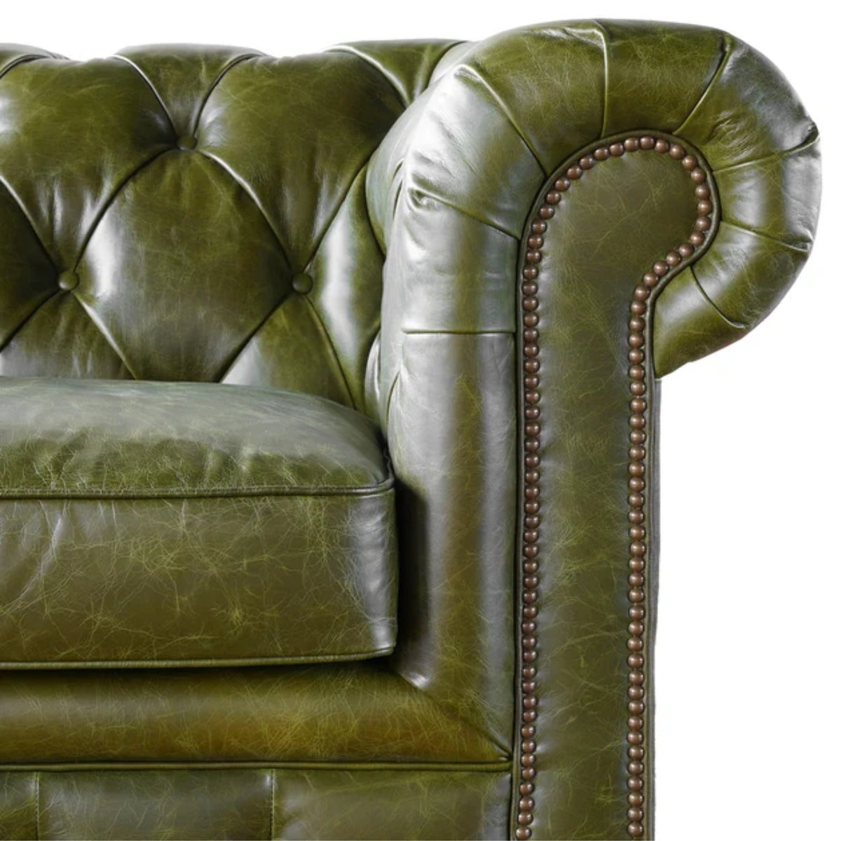 Olive Green Chesterfield Leather Loveseat