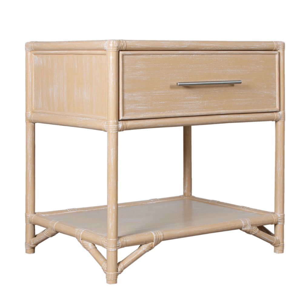 Harbor Cane Rattan One-Drawer Nightstand with Shelf