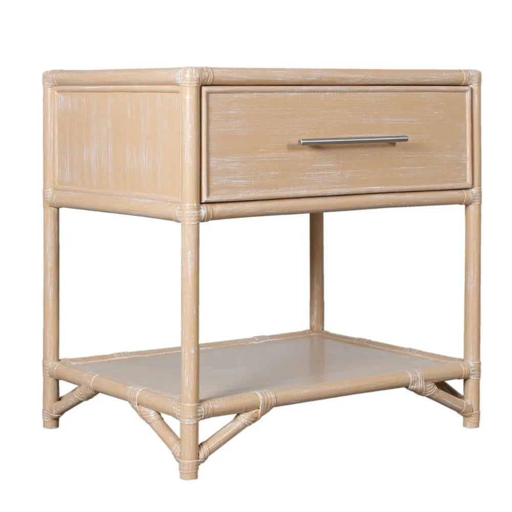 Harbor Cane Rattan One-Drawer Nightstand with Shelf