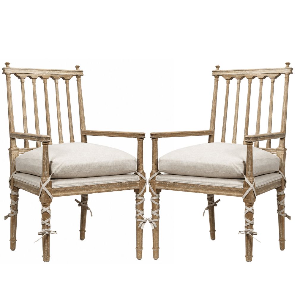 Pillow Top Ballet Tie Dining Armchairs - Pair
