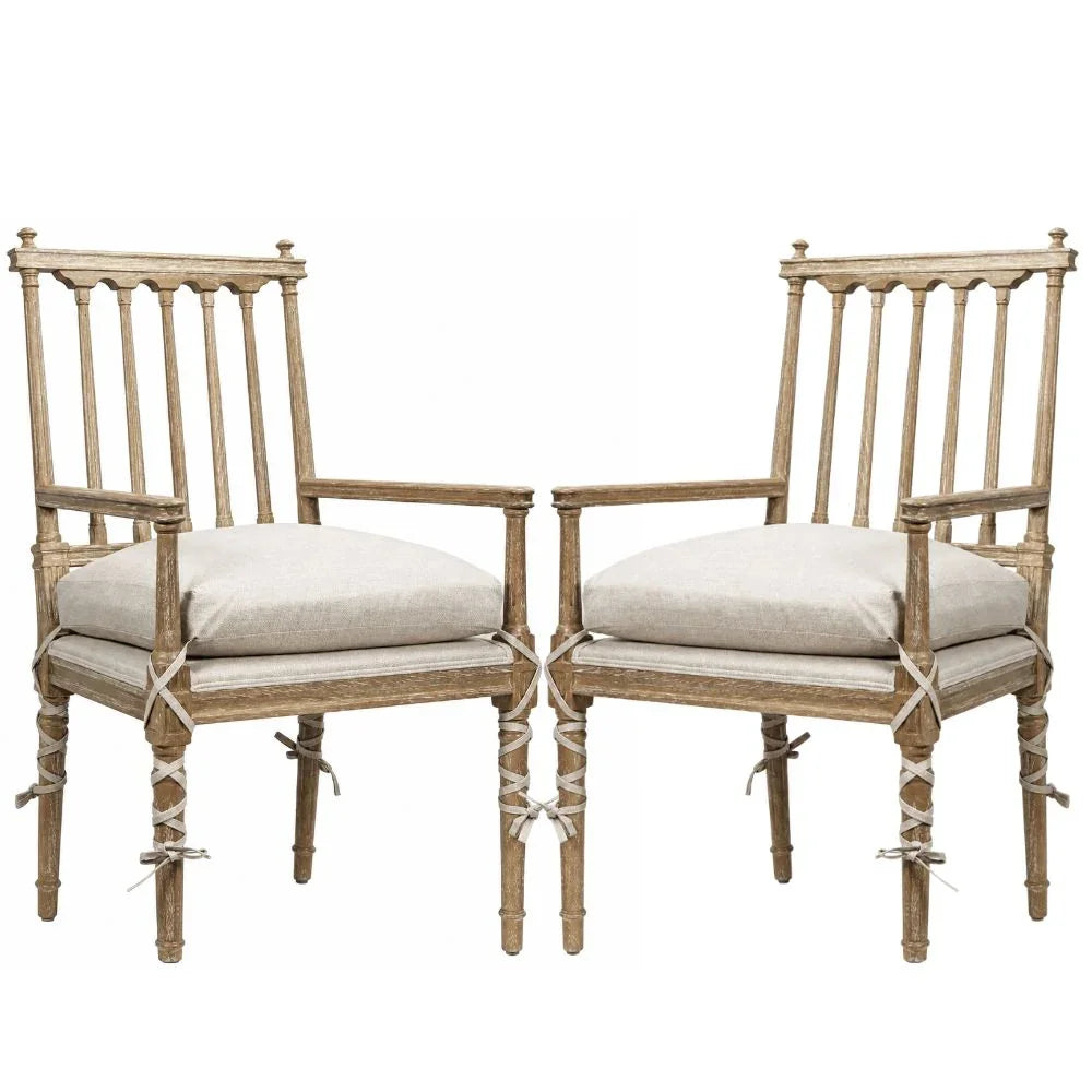 Pillow Top Ballet Tie Dining Armchairs - Pair