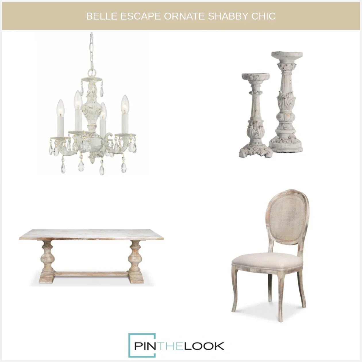 Distressed White Ornate Candle Holders - Set of Two