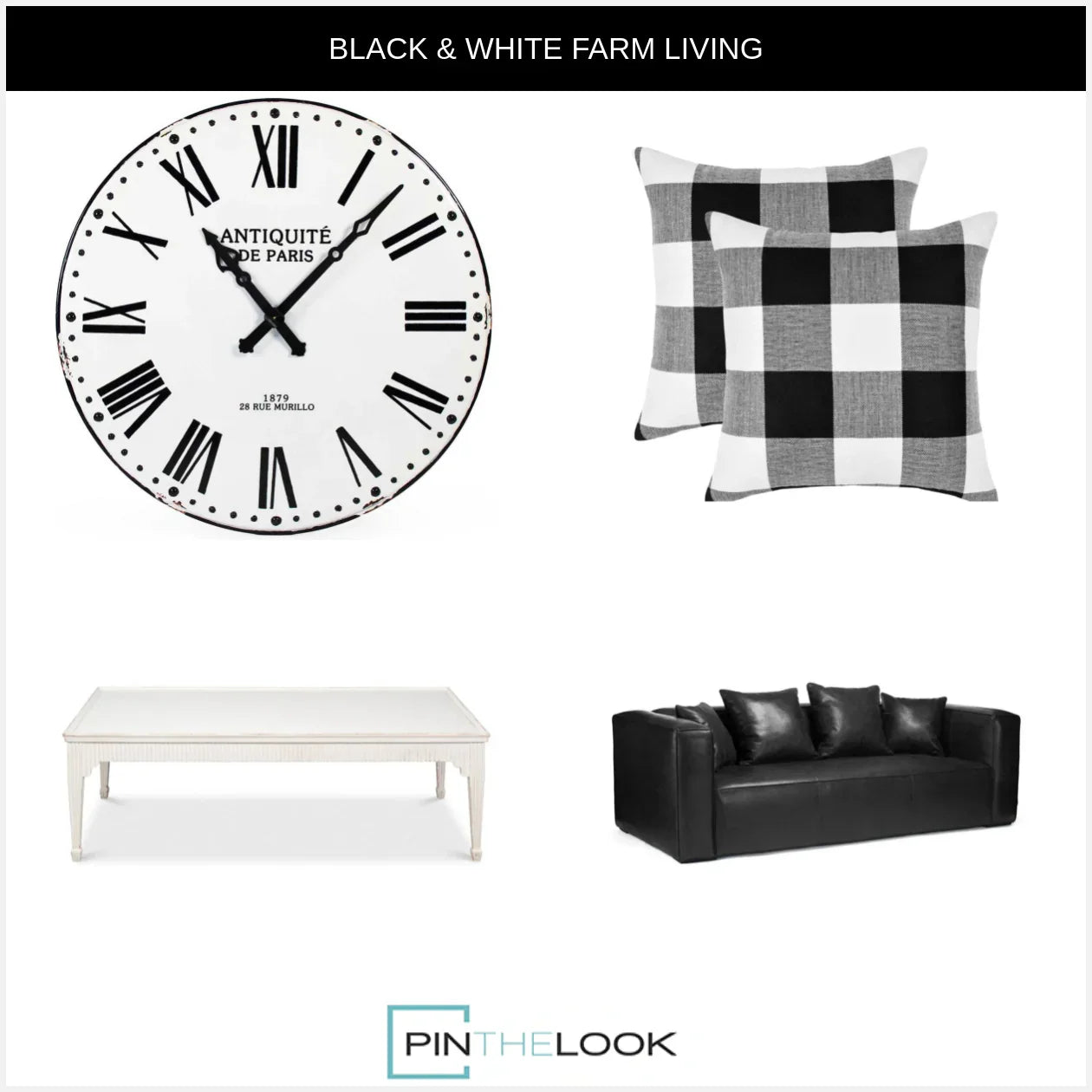 Grand Parisian Blanc et Noir Wall Clock