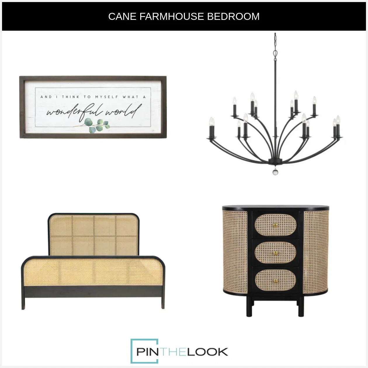 Joelle Black Trimmed Cane Bed