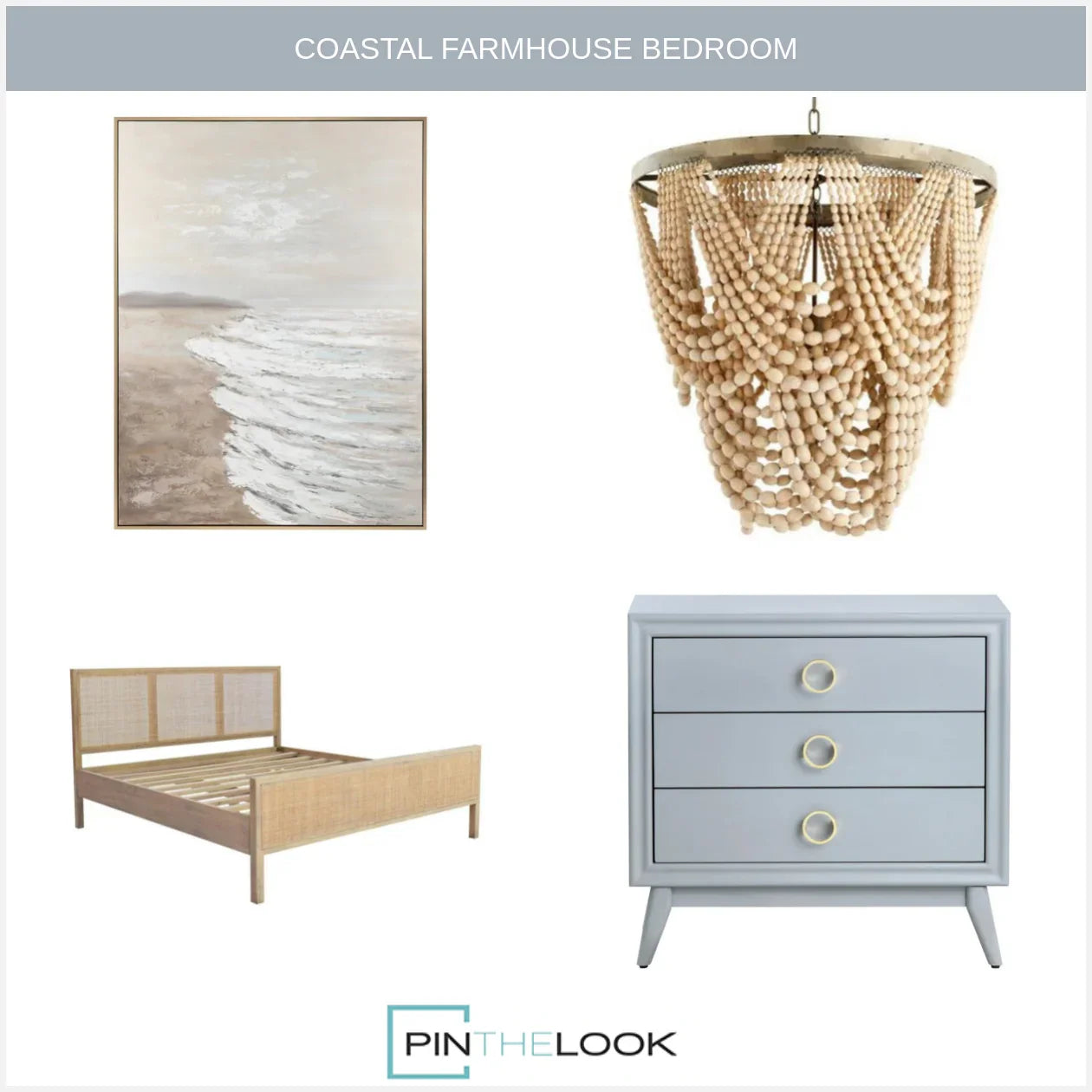 Beige Teak Woven Coastal Bed