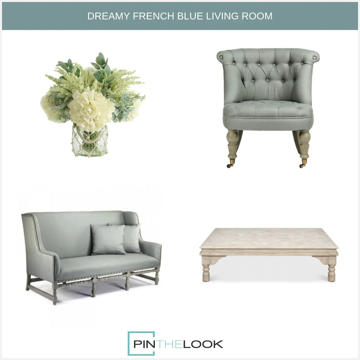 Tufted Sage Blue Slipper Chair