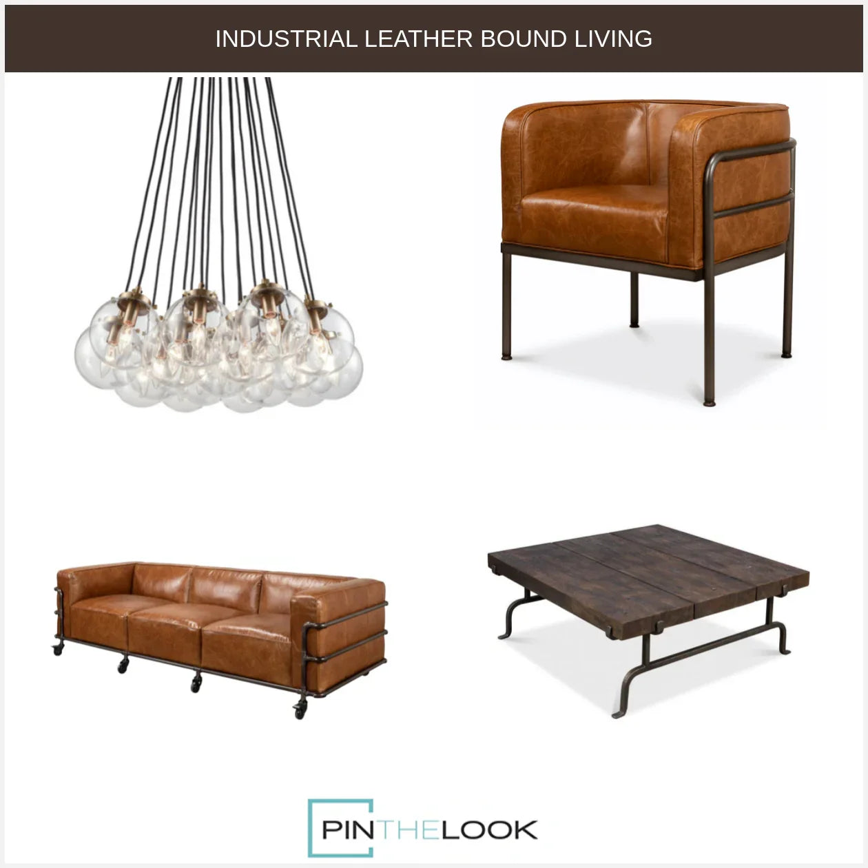 Brown Leather Industrial Iron Pipe Sofa