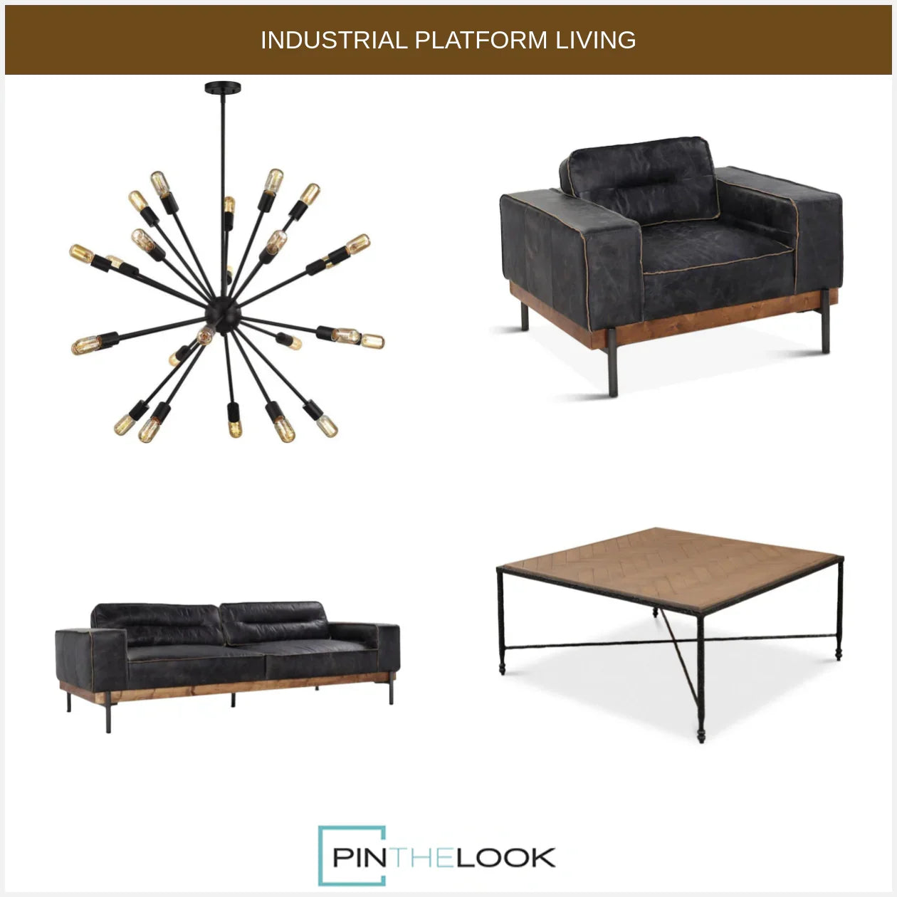 Portofino Industrial Black Leather Sofa