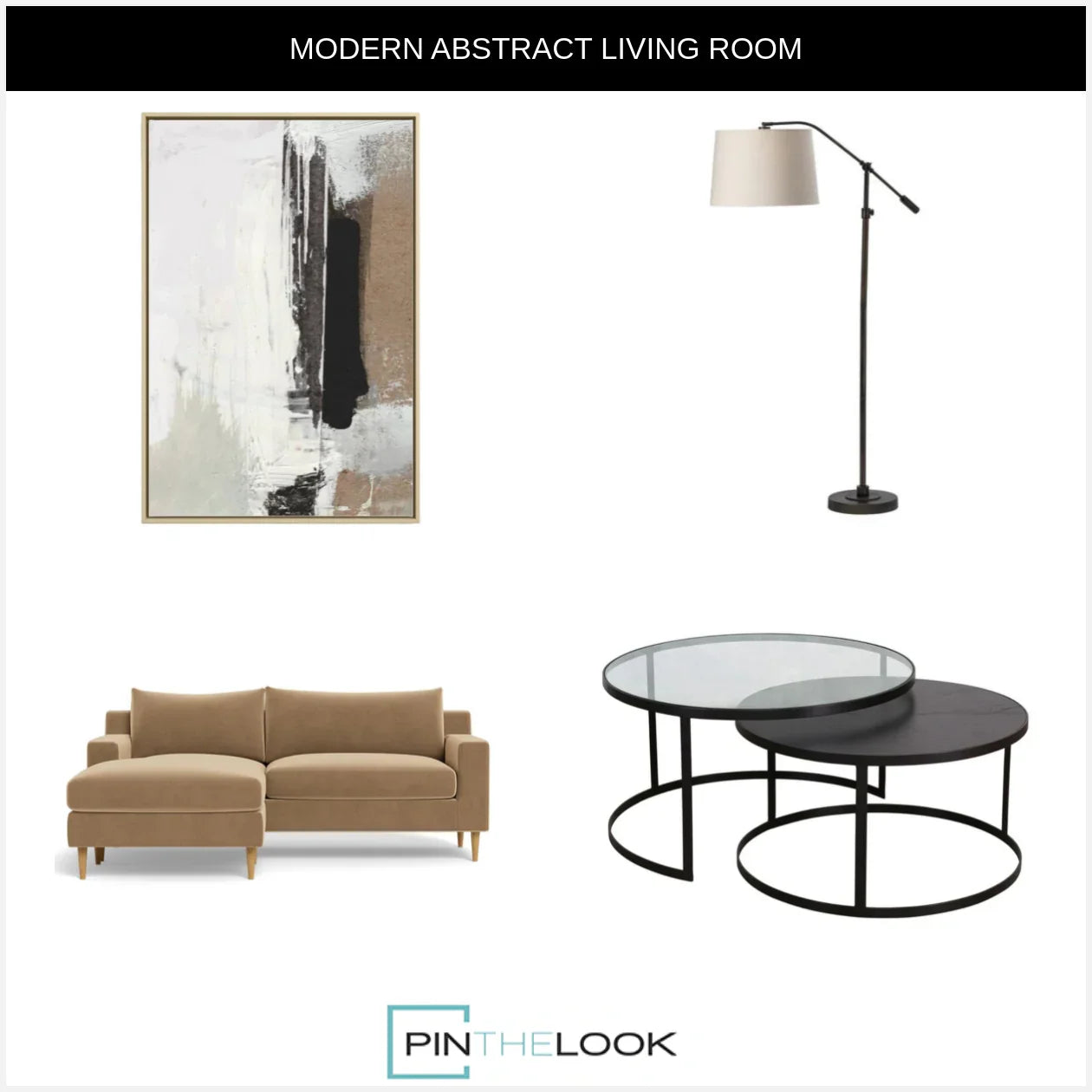 Black Glass and Wood Top Iron Nesting Tables