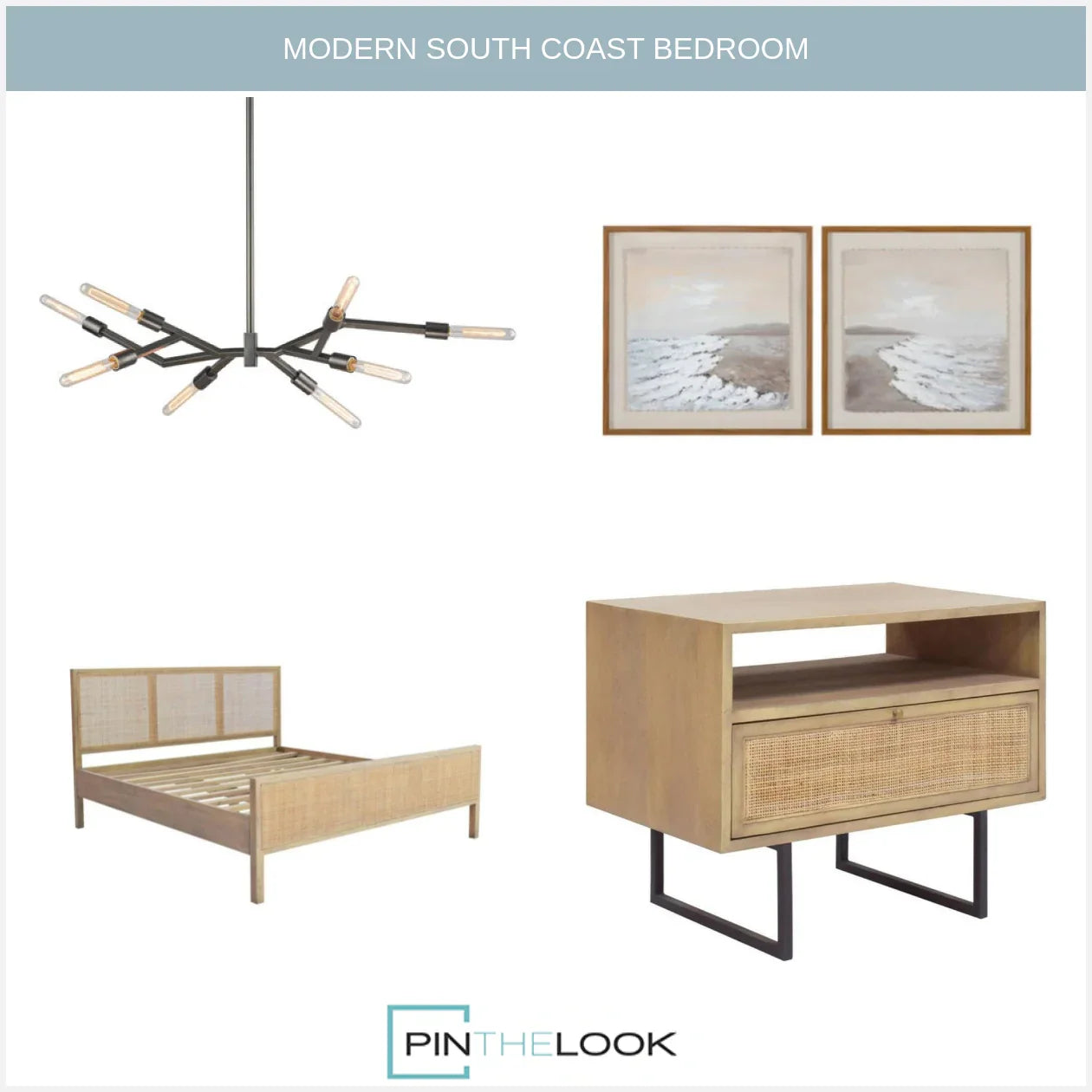 Beige Teak Woven Coastal Bed