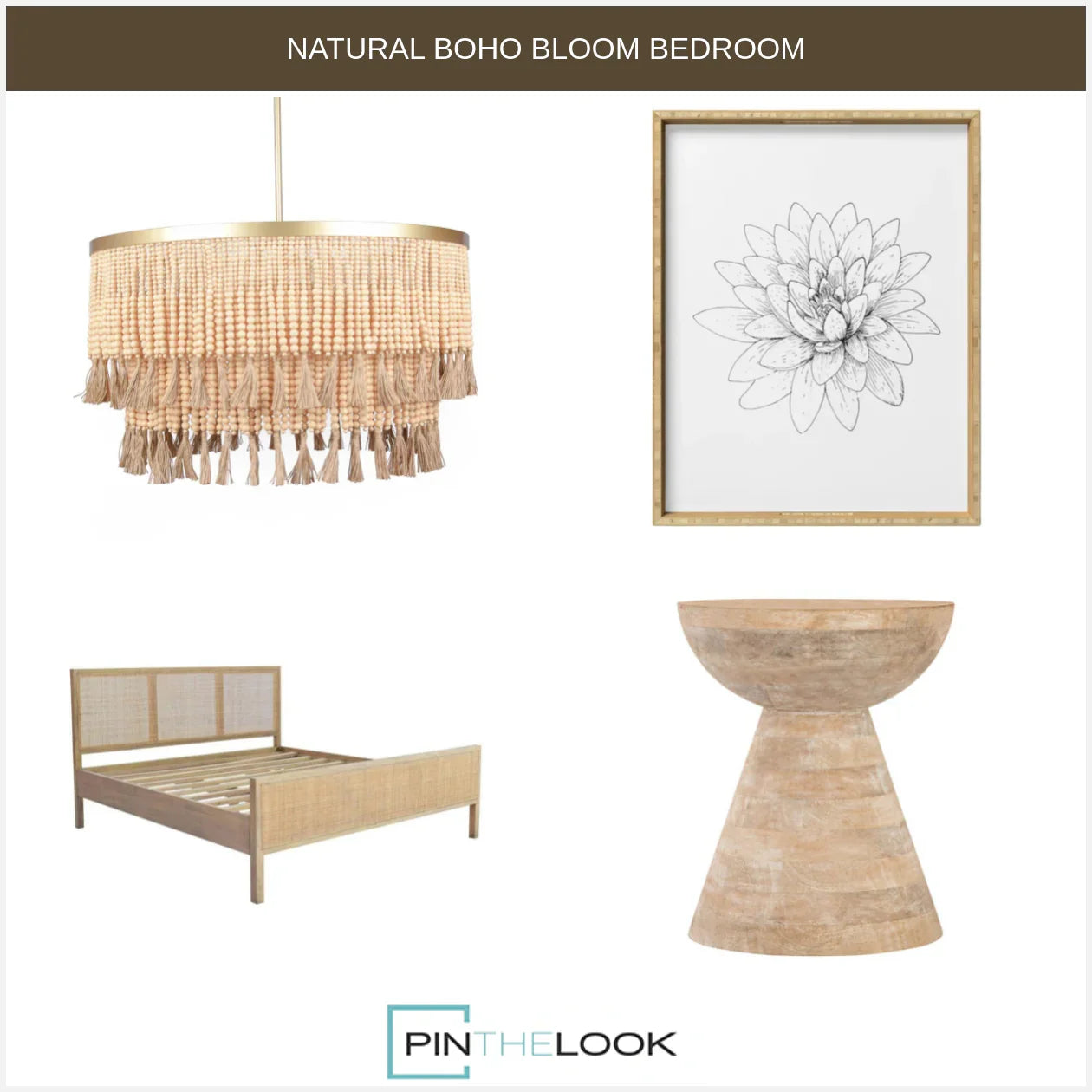 Beige Teak Woven Coastal Bed