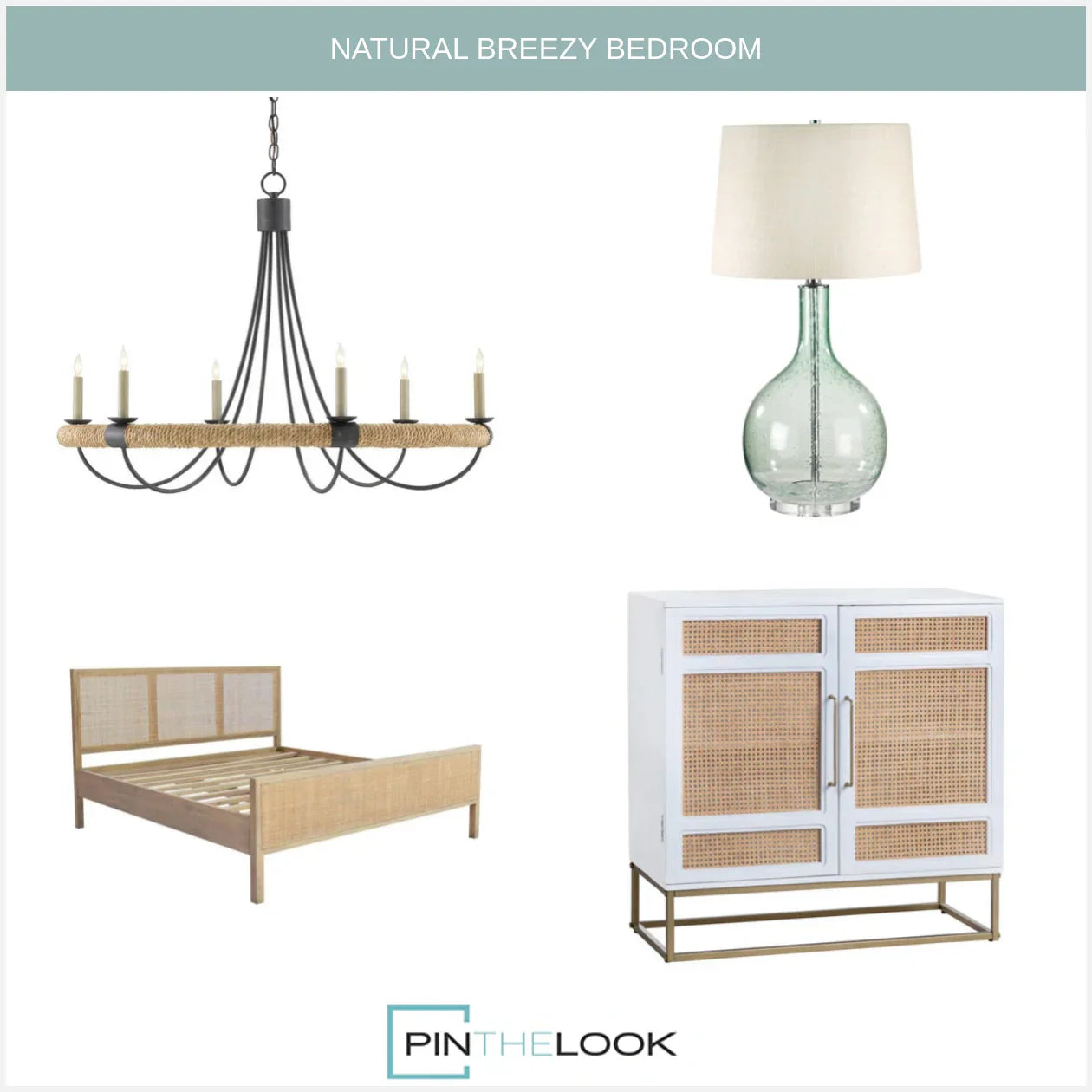 Beige Teak Woven Coastal Bed