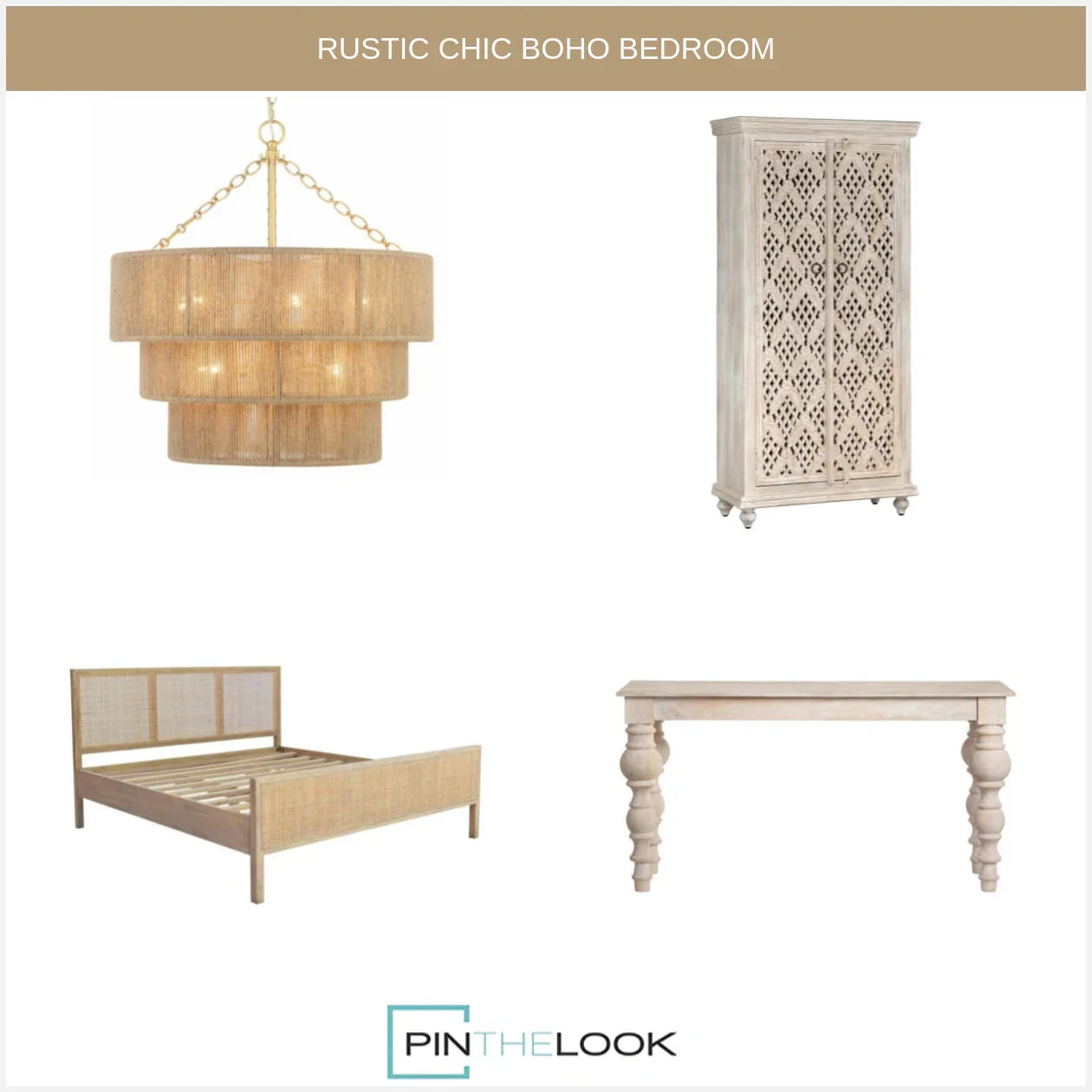 Beige Teak Woven Coastal Bed