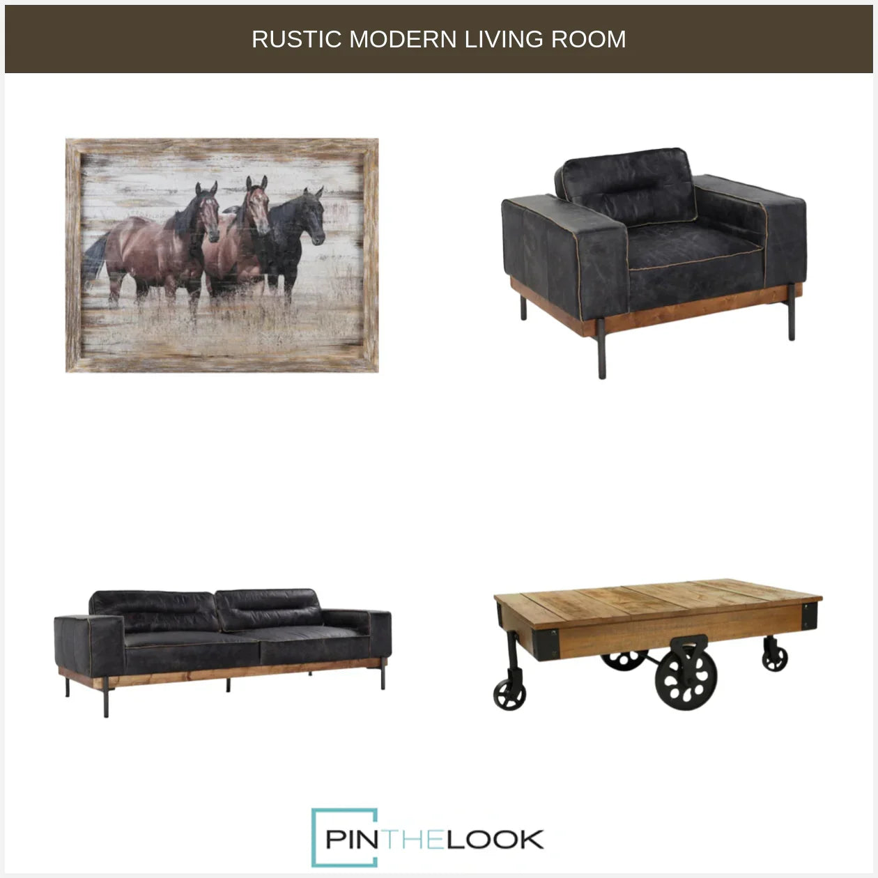 Portofino Industrial Black Leather Sofa