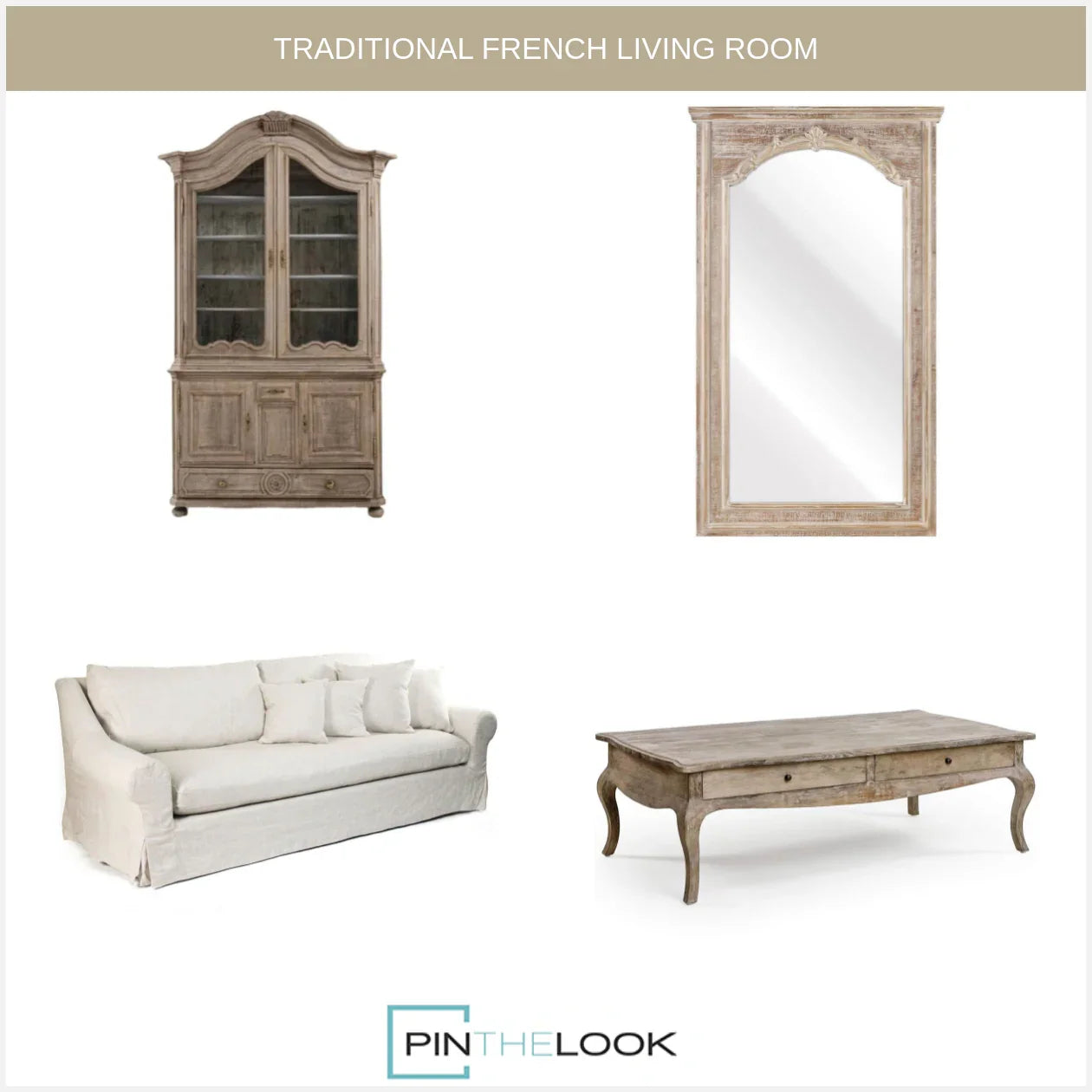 Weathered Wood French Coffee Table with Drawers