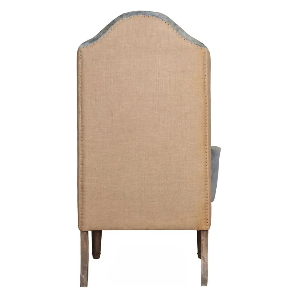 Plush Blue Velvet and Burlap Accent Chair