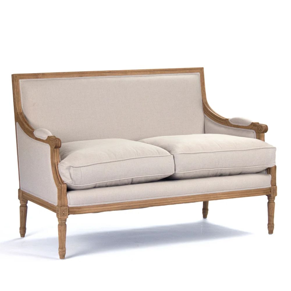 Plush Linen Louis Settee