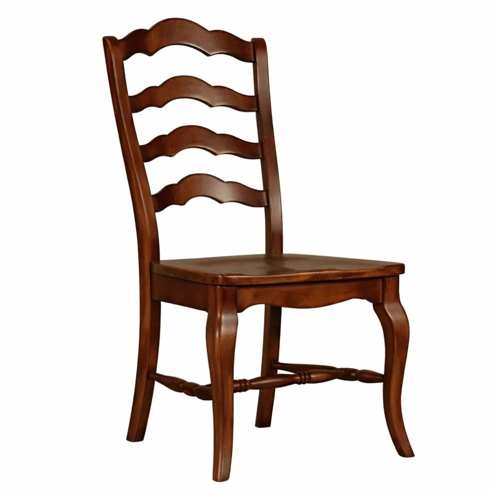 Elegant wooden ladder-back chair in French country style with curved legs and rich finish