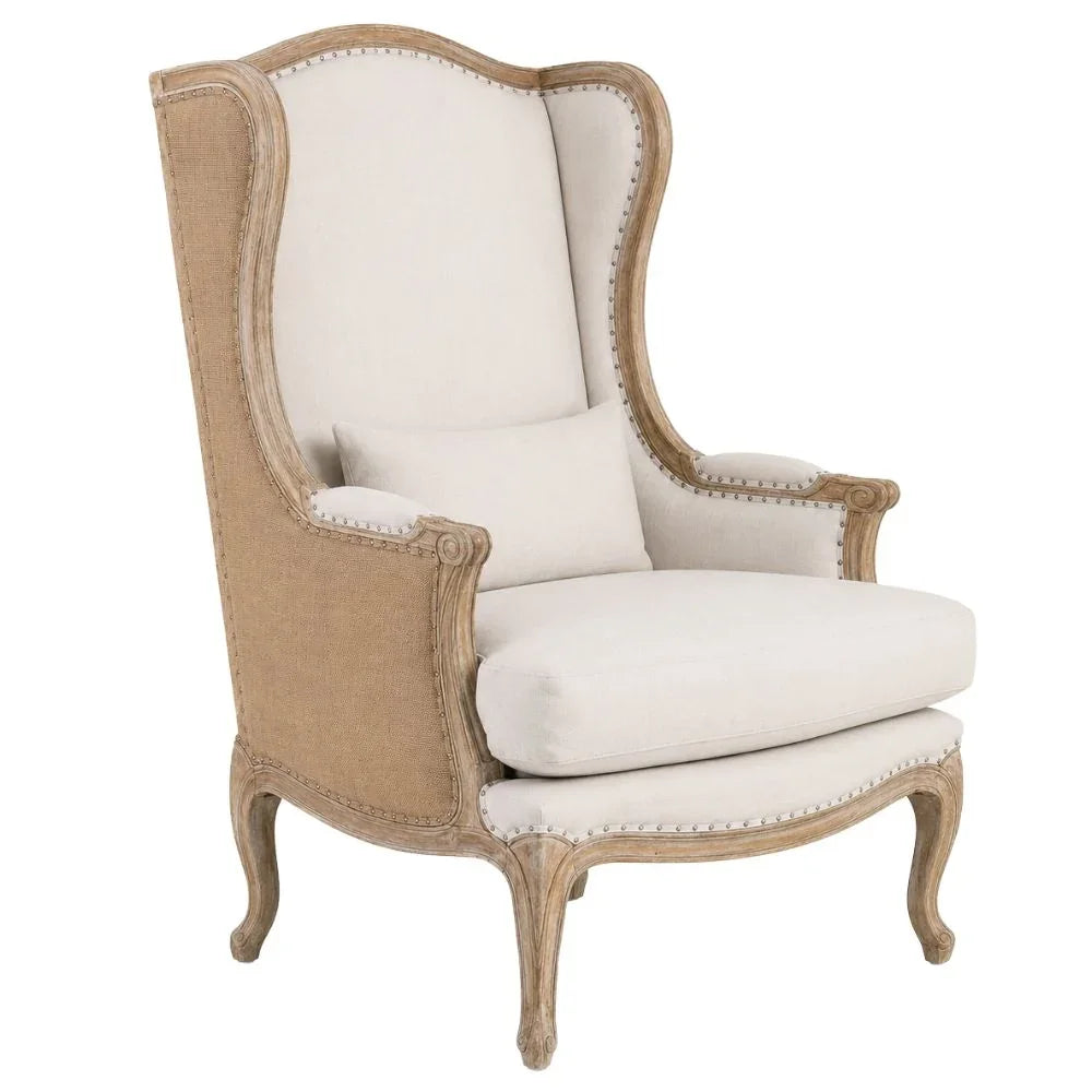 Haute Couture French Burlap and Linen Accent Chair