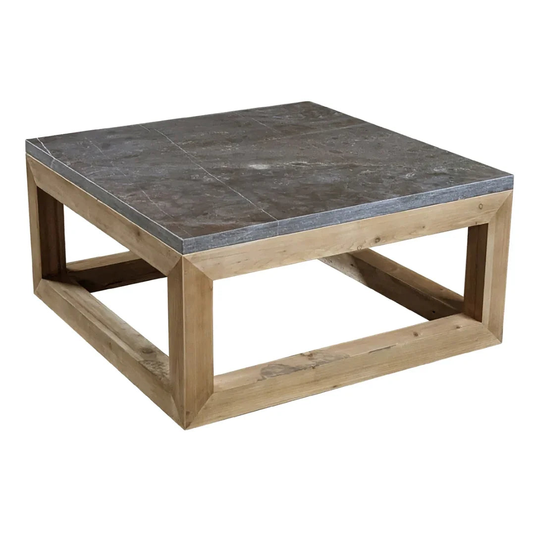 Rustic Blue Stone Top Square Coffee Table
